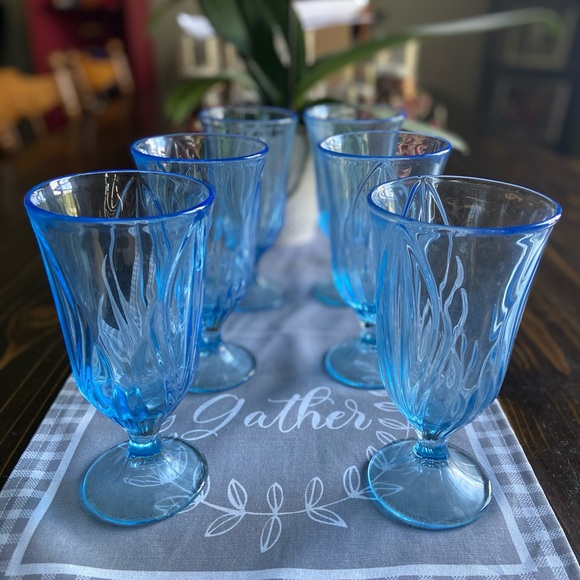 Vintage set of 6 Blue Drinking Goblets